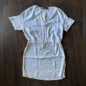 zara basic women’s XS white cream semi sheer mini short sleeve cotton dress